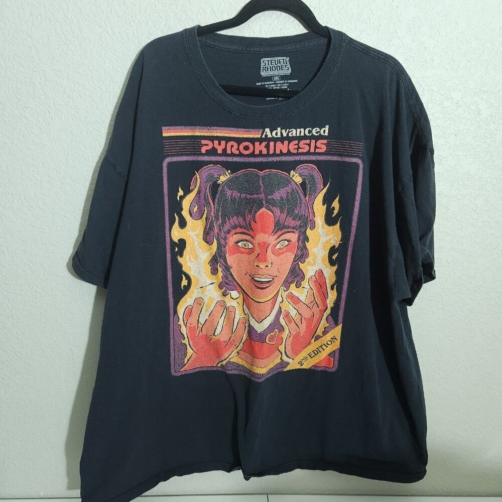 Steven Rhodes Advanced Pyrokinesis Shirt Mens 2XL Black Graphic Flame Tee Humor